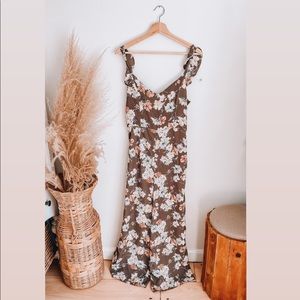 Cropped wide leg floral jumpsuit
